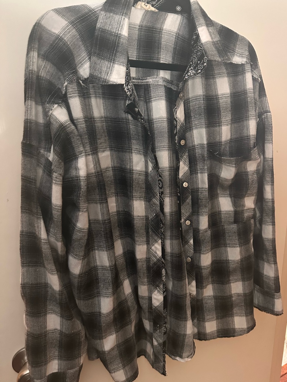 POL Black and White Plaid Shirt with Bandana Detail